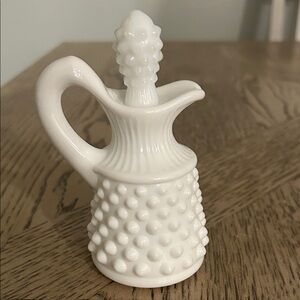 Vintage Fenton White Hobnail Glass Cruet